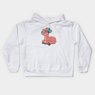 pink llama is listening to good music on headphones Kids Hoodie